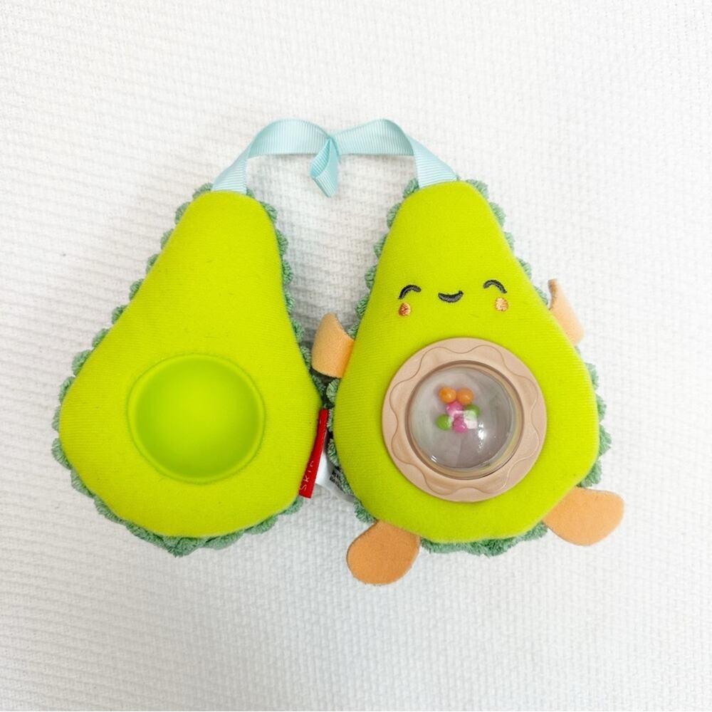 Skip Hop Green AVOCADO Hanging Rattle 5" Plush Stuffed Baby Stroller Toy 2017